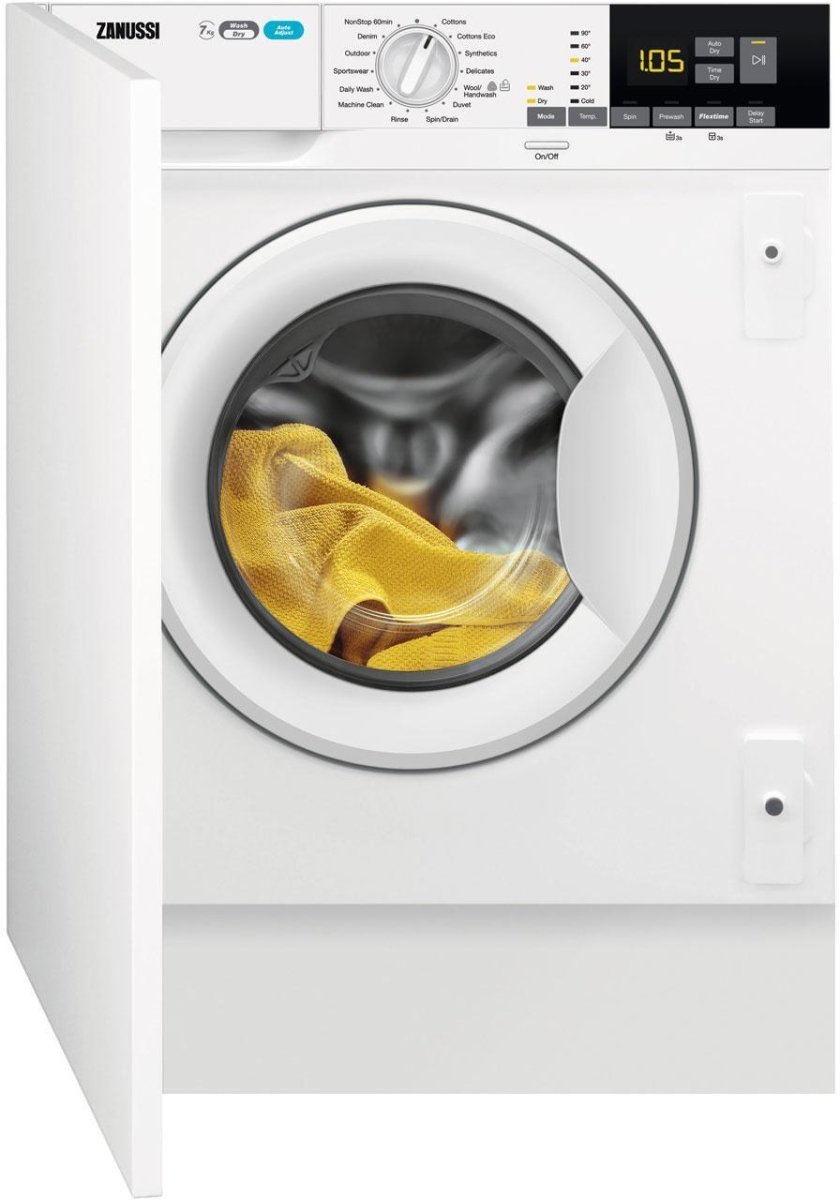 Zanussi Z716WT83BI Integrated Washer Dryer, 7kg, 1600 Spin, White | Atlantic Electrics