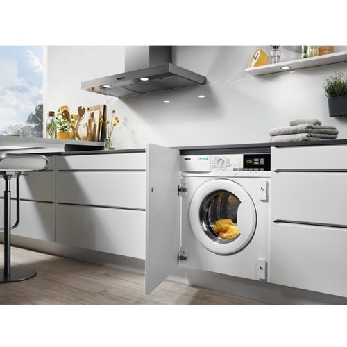 Zanussi Z716WT83BI Integrated Washer Dryer, 7kg, 1600 Spin, White | Atlantic Electrics