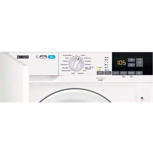 Zanussi Z716WT83BI Integrated Washer Dryer, 7kg, 1600 Spin, White | Atlantic Electrics
