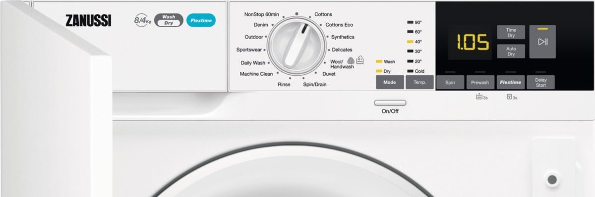 Zanussi Z816WT85BI Integrated Washer Dryer, 8kg, 1600 Spin, White | Atlantic Electrics