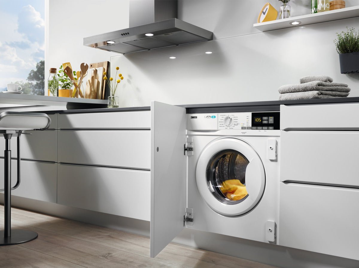 Zanussi Z816WT85BI Integrated Washer Dryer, 8kg, 1600 Spin, White | Atlantic Electrics