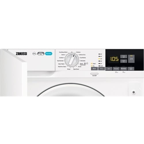 Zanussi Z816WT85BI Integrated Washer Dryer, 8kg, 1600 Spin, White | Atlantic Electrics