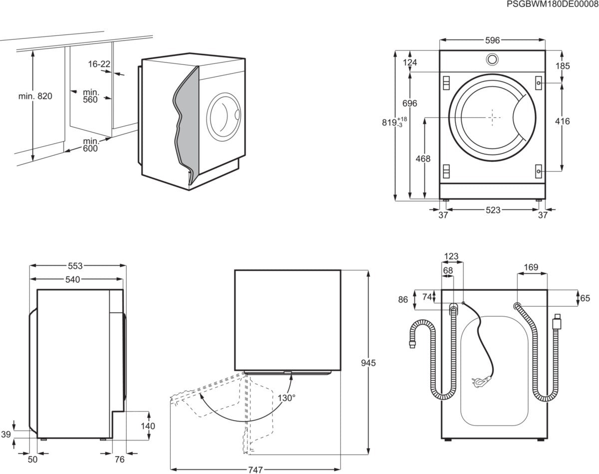 Zanussi Z816WT85BI Integrated Washer Dryer, 8kg, 1600 Spin, White | Atlantic Electrics