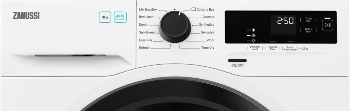 Zanussi ZDH87A2DG Heat Pump Tumble Dryer, 8kg, White, A++ Rated | Atlantic Electrics
