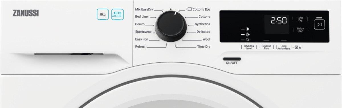 Zanussi ZDH87A2PW Heat Pump Tumble Dryer, 8kg, White, A++ Rated | Atlantic Electrics