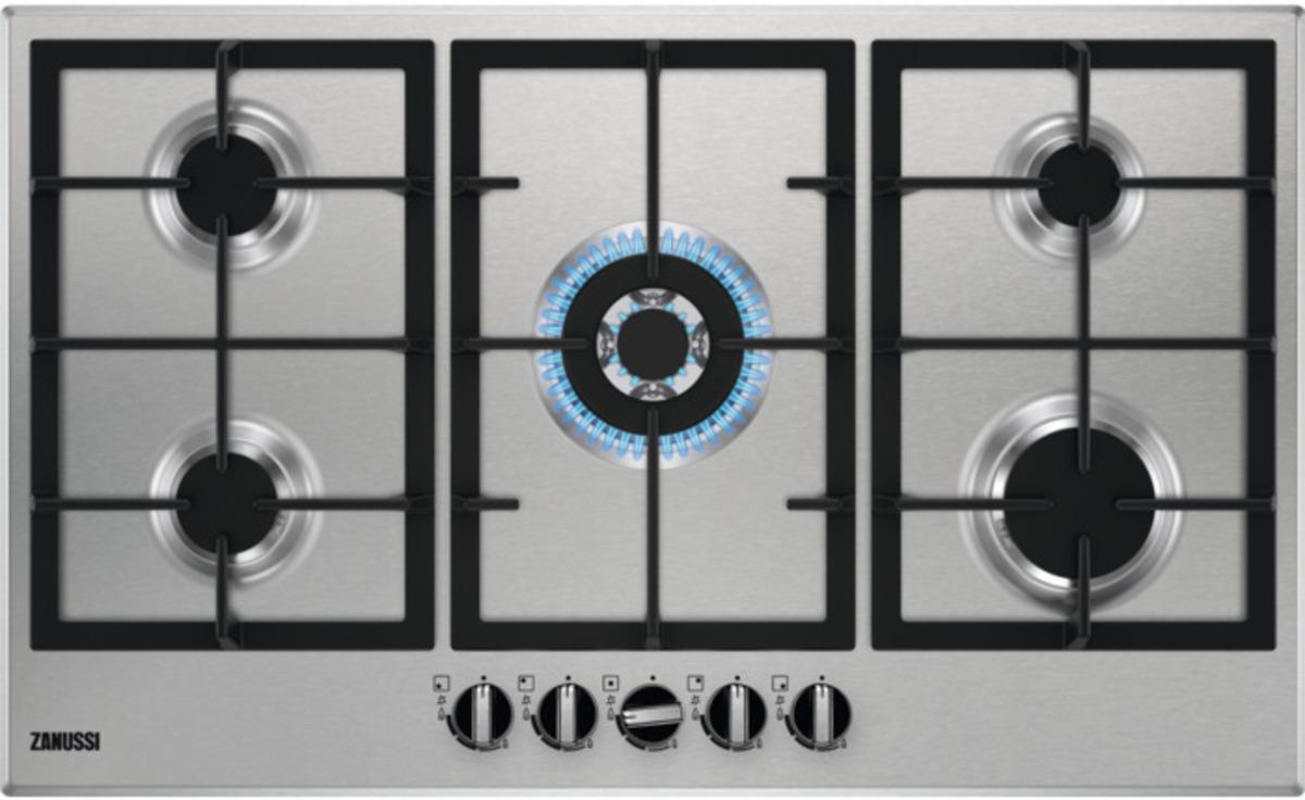Zanussi ZGNN955X 5 Burner Gas Hob, Stainless Steel | Atlantic Electrics