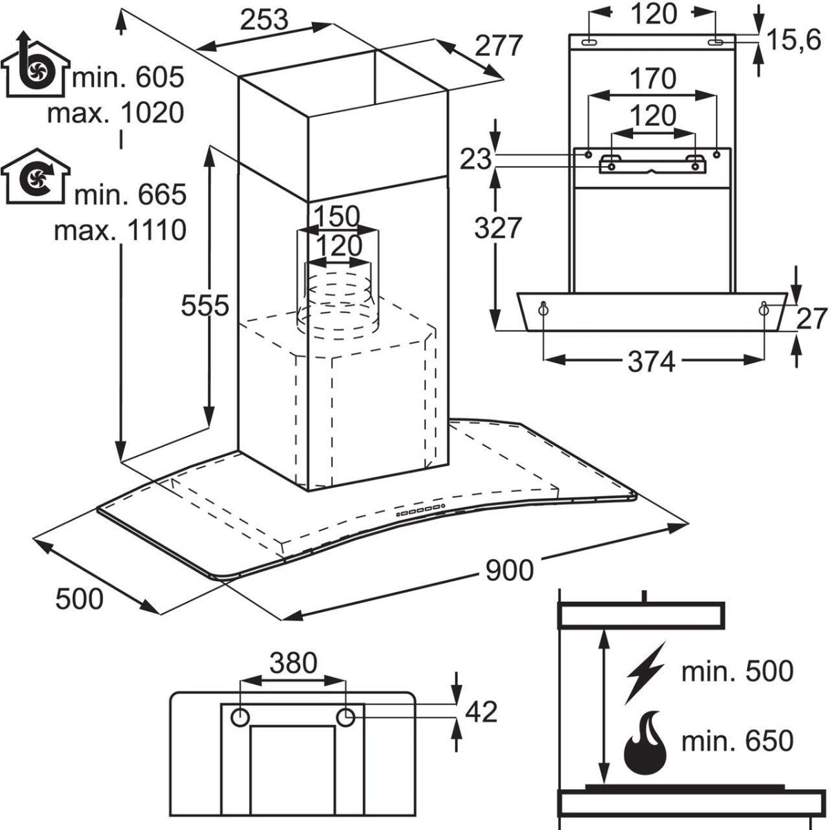 Zanussi ZHC92352X 90cm Chimney Cooker Hood, Stainless Steel, C Rated | Atlantic Electrics