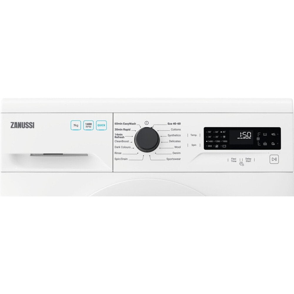 Zanussi ZWF744B3PW Washing Machine, 7kg, 1400 Spin, White, C Rated | Atlantic Electrics