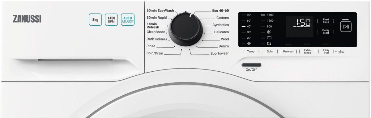Zanussi ZWF842C3PW Washing Machine, 8kg, 1400 Spin, White, C Rated | Atlantic Electrics