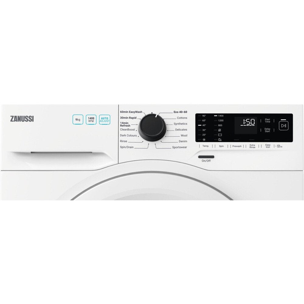 Zanussi ZWF942E3PW Washing Machine, 9kg, 1400 Spin, White, C Rated | Atlantic Electrics