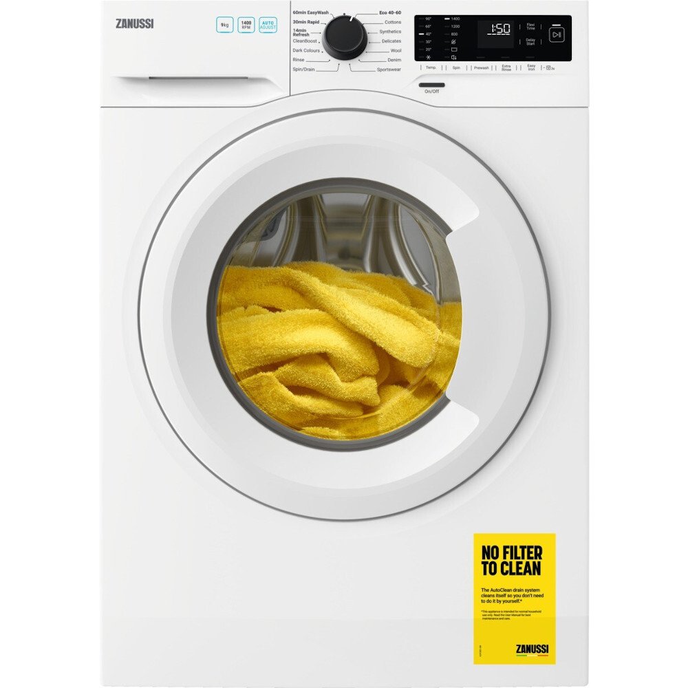 Zanussi ZWF942E3PW Washing Machine, 9kg, 1400 Spin, White, C Rated | Atlantic Electrics