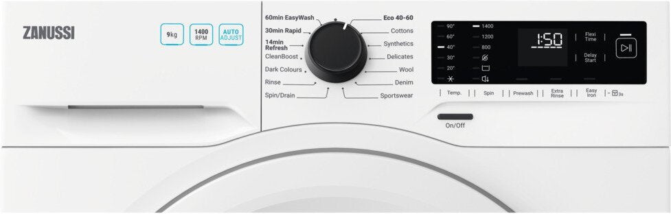 Zanussi ZWF942E3PW Washing Machine, 9kg, 1400 Spin, White, C Rated | Atlantic Electrics