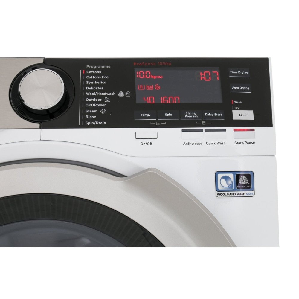 AEG 8000 L8WEC166R Freestanding Washer Dryer, 10kg-6kg Load, 1600rpm Spin, White - Atlantic Electrics - 39477716025567