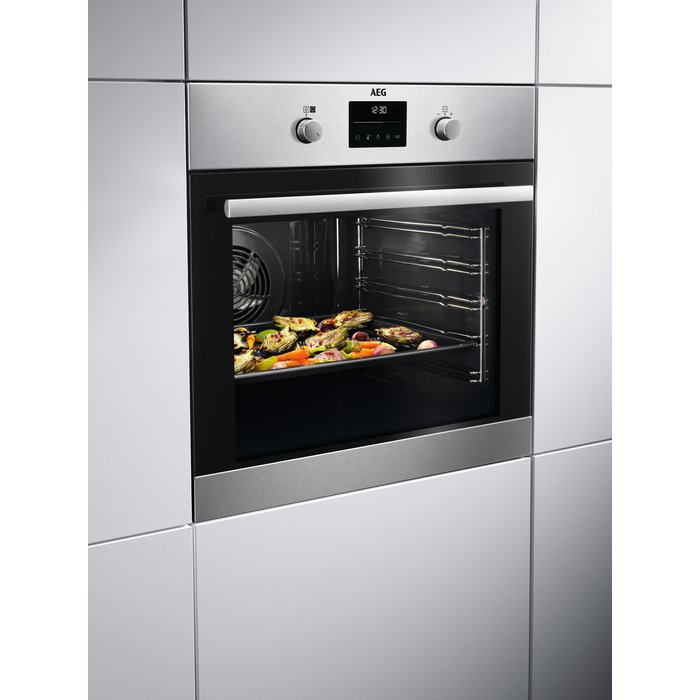 AEG BPK355061M SteamBake Single Oven with Pyrolytic Cleaning - Stainless Steel | Atlantic Electrics