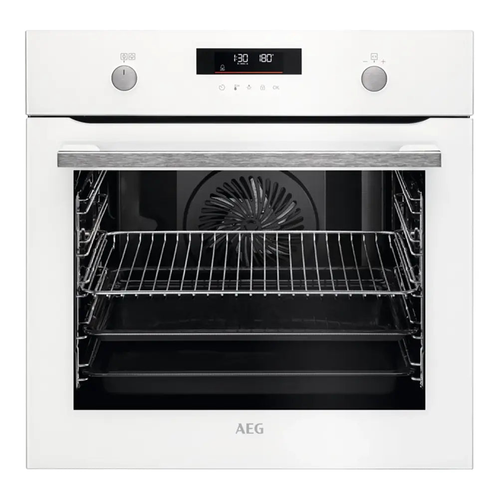 AEG BPS555060W 6000 71 Litre Built-In SteamBake Pyrolytic Self Clean Oven, LED Display, 59.5cm Wide - White | Atlantic Electrics