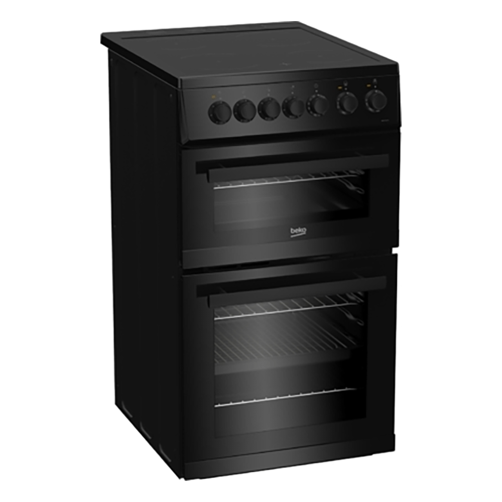 Beko EDVC503B 89 Litre Freestanding Double Oven Electric Cooker, 50cm Wide- Black | Atlantic Electrics