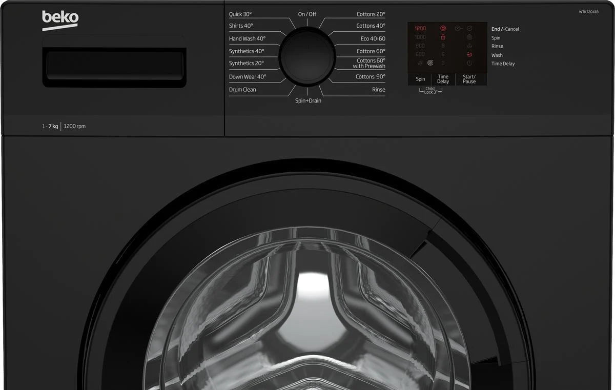 Beko WTK72041B 7kg 1200 Spin Washing Machine with Quick Programme Black | Atlantic Electrics