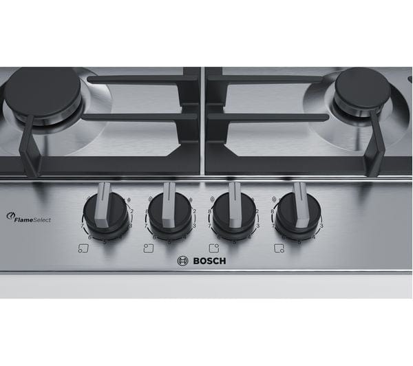 Bosch PCP6A5B90 3450W Integrated 4 Burner Gas Hob Stainless Steel Silver | Atlantic Electrics