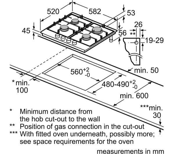 Bosch PCP6A5B90 3450W Integrated 4 Burner Gas Hob Stainless Steel Silver | Atlantic Electrics