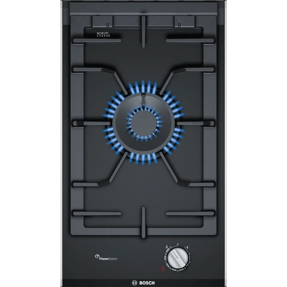 BOSCH PRA3A6D70 Series 8 Domino Gas Hob, Glass Ceramic, 30.6cm Wide - Black | Atlantic Electrics