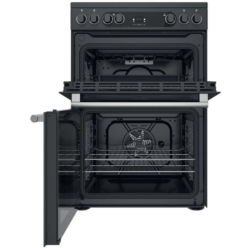 Cannon by Hotpoint CD67V9H2CA 60cm Electric Cooker Anthracite Double Oven Ceramic Hob Black | Atlantic Electrics