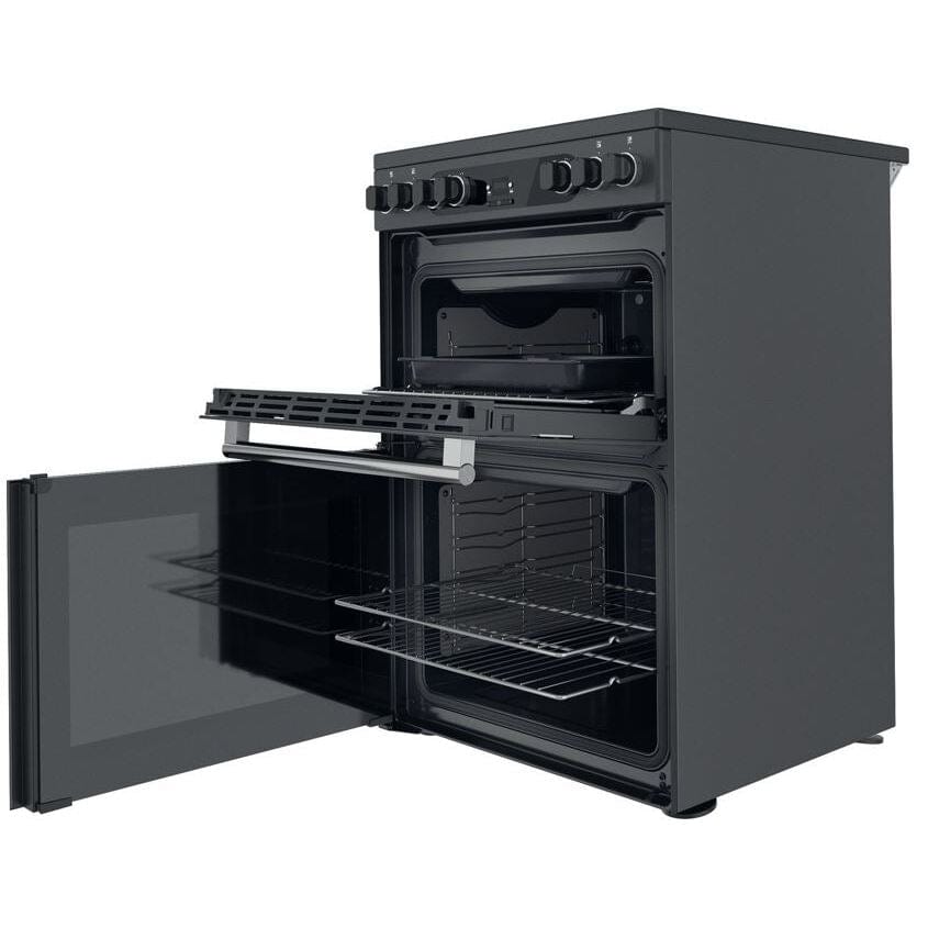 Cannon by Hotpoint CD67V9H2CA 60cm Electric Cooker Anthracite Double Oven Ceramic Hob Black | Atlantic Electrics