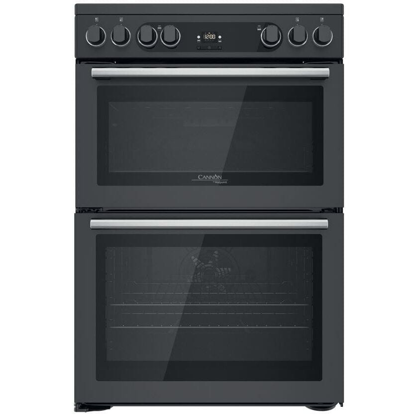 Cannon by Hotpoint CD67V9H2CA 60cm Electric Cooker Anthracite Double Oven Ceramic Hob Black | Atlantic Electrics