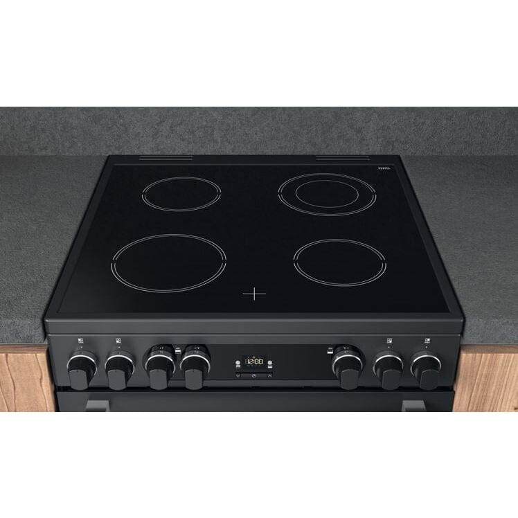 Cannon by Hotpoint CD67V9H2CA 60cm Electric Cooker Anthracite Double Oven Ceramic Hob Black | Atlantic Electrics