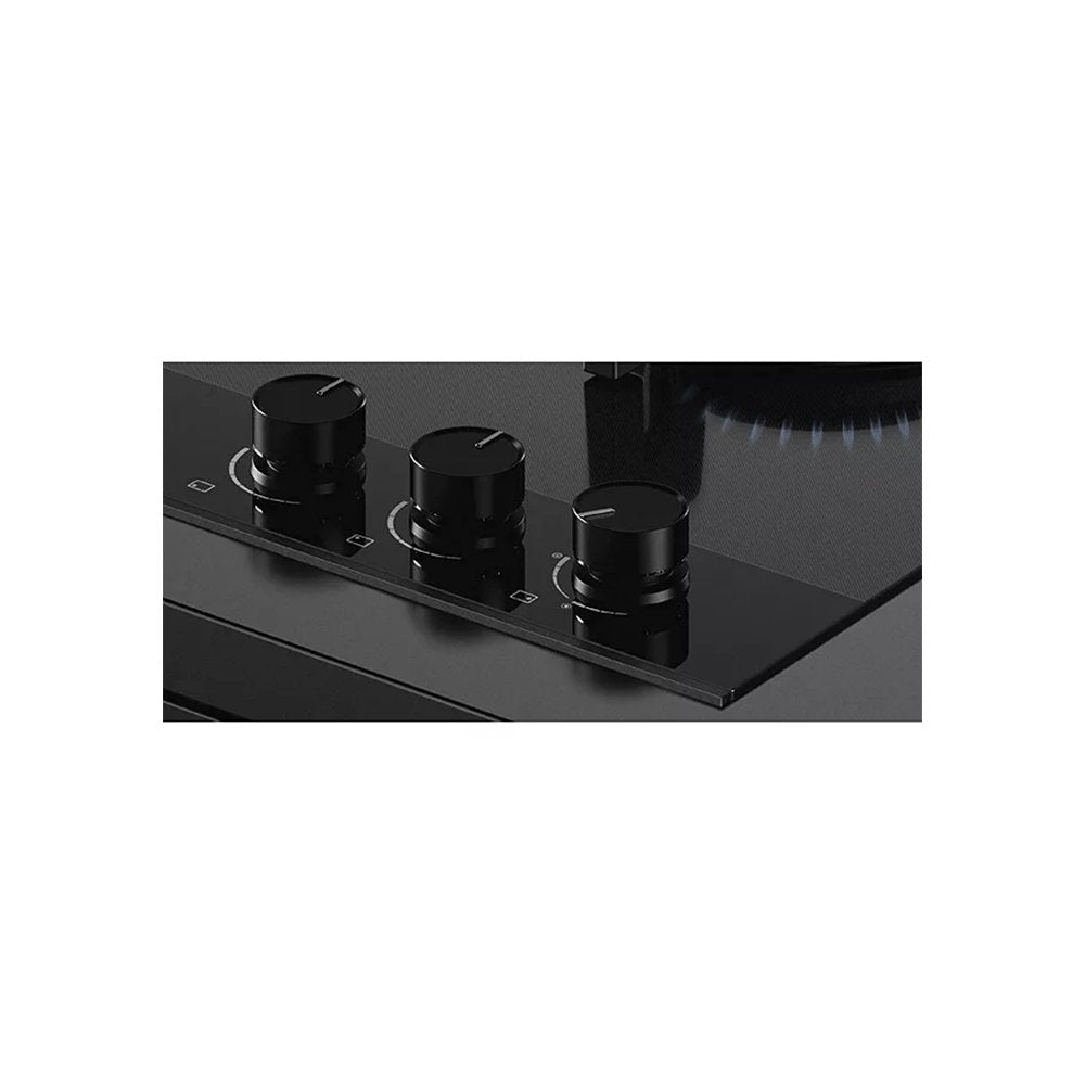 Fisher & Paykel CG603DLPGB4 Gas on Glass Hob, 3 Burners Two Dual Wok Burners, 60cm Wide, LPG- Black Glass | Atlantic Electrics