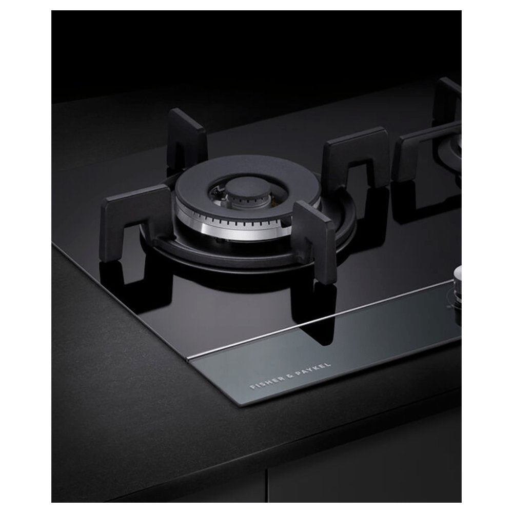 Fisher & Paykel CG903DNGGB4 Gas on Glass Hob, 3 Burners Two Dual Wok Burners, 90cm Wide- Black Glass | Atlantic Electrics