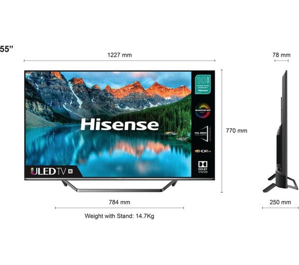 Hisense 55A7GQTUK 55" QLED 4K UHD HDR SMART TV with HDR10+ Dolby Vision™, Dolby Atmos® and Alexa & Google Assistant | Atlantic Electrics
