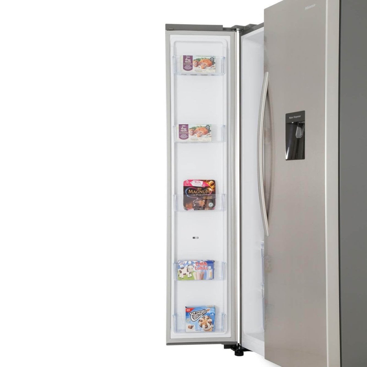 Hisense RS741N4WC11 non-plumbed American Style Fridge Freezer - Stainless Steel | Atlantic Electrics