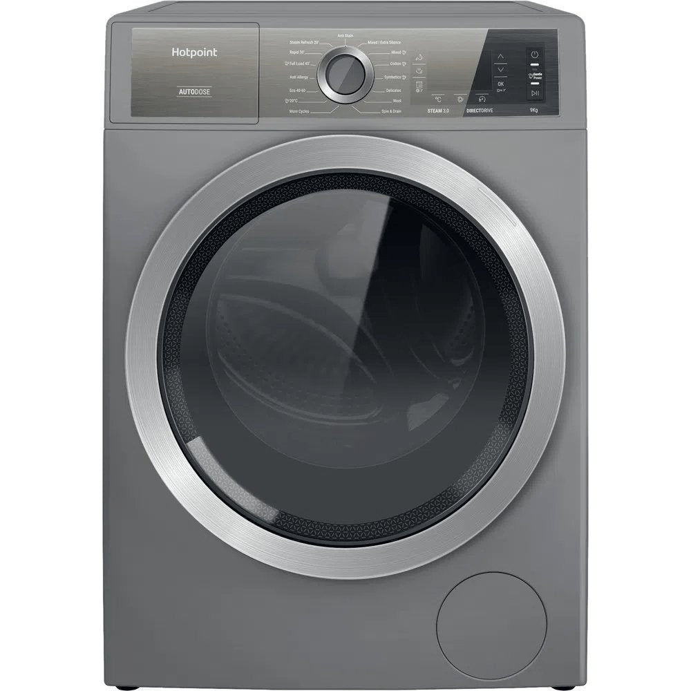 Hotpoint H8W946SBUK 9Kg Freestanding Washing Machine, 1400 rpm, 59.9cm Wide - Silver | Atlantic Electrics