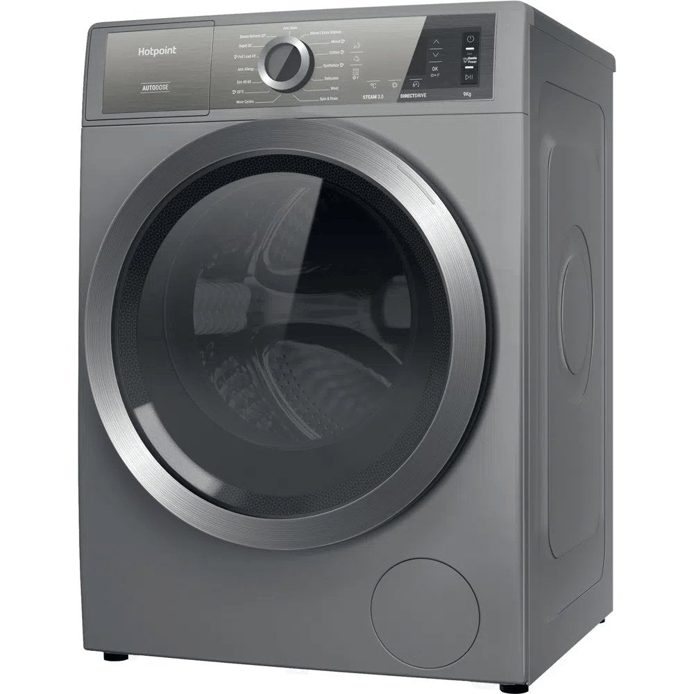 Hotpoint H8W946SBUK 9Kg Freestanding Washing Machine, 1400 rpm, 59.9cm Wide - Silver | Atlantic Electrics