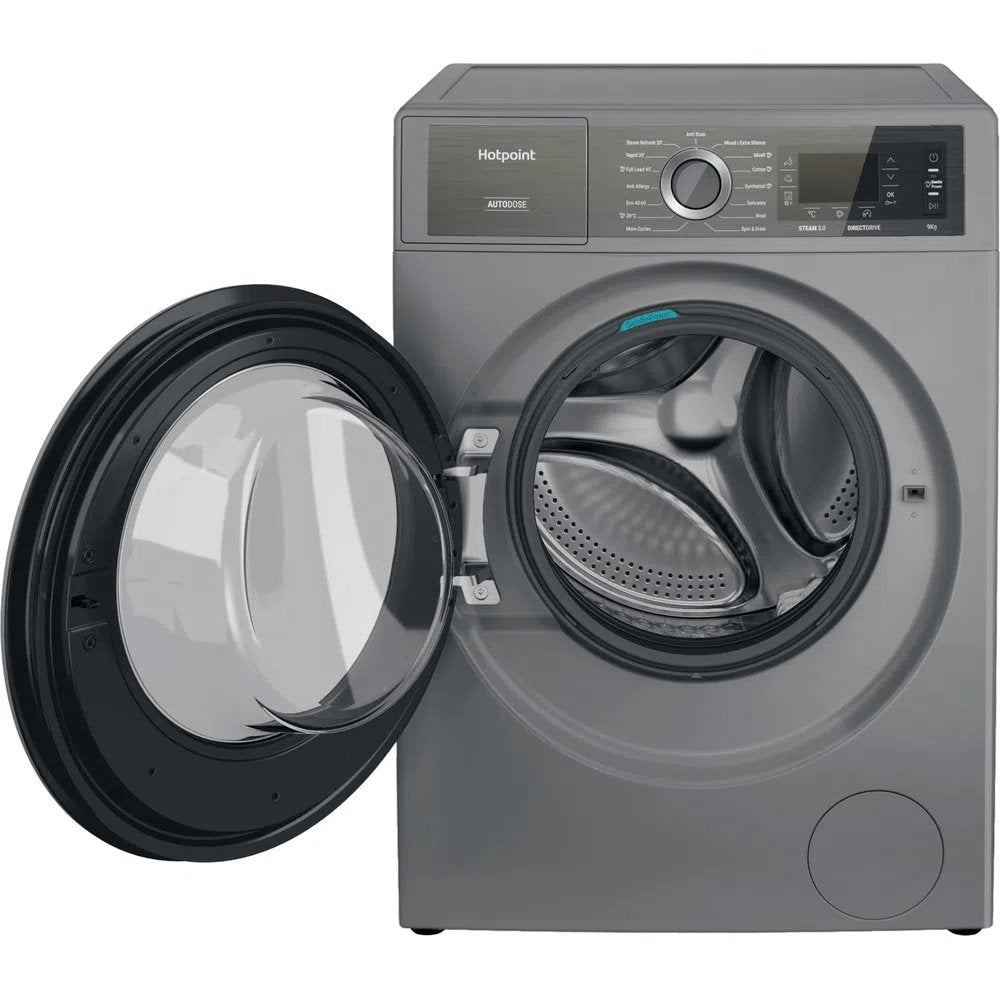 Hotpoint H8W946SBUK 9Kg Freestanding Washing Machine, 1400 rpm, 59.9cm Wide - Silver | Atlantic Electrics