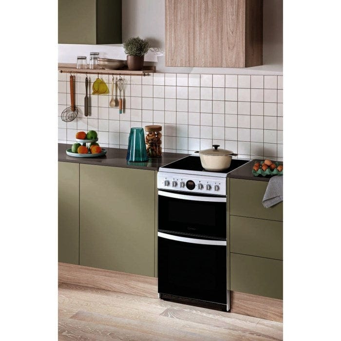 Hotpoint HD5V93CCW 50cm Double Oven Electric Cooker With Ceramic Hob - White | Atlantic Electrics