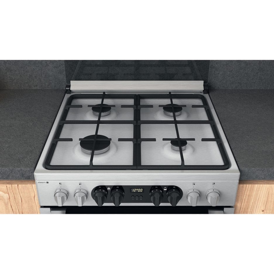 Hotpoint HD67G8CCX 60cm Dual Fuel Cooker Double Oven Gas Hob Stainless Steel | Atlantic Electrics