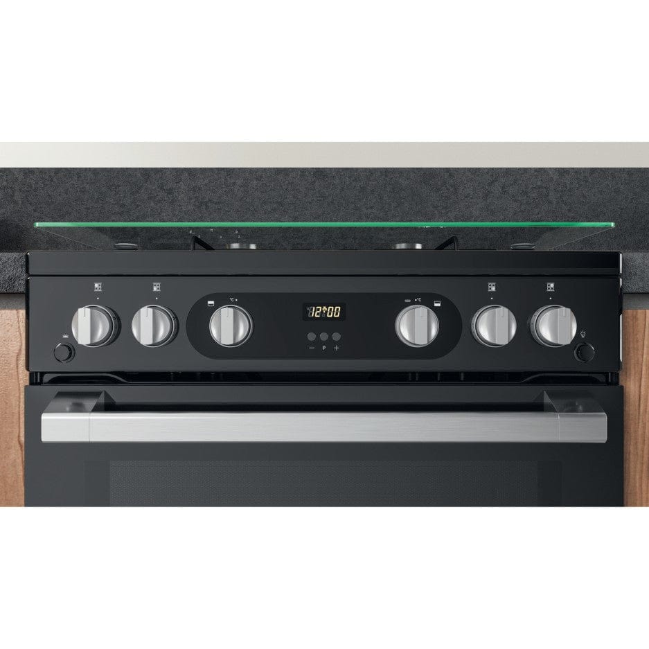 Hotpoint HDM67G0C2CB 60cm Gas Cooker in Black Twin Cavity Oven Gas Hob | Atlantic Electrics