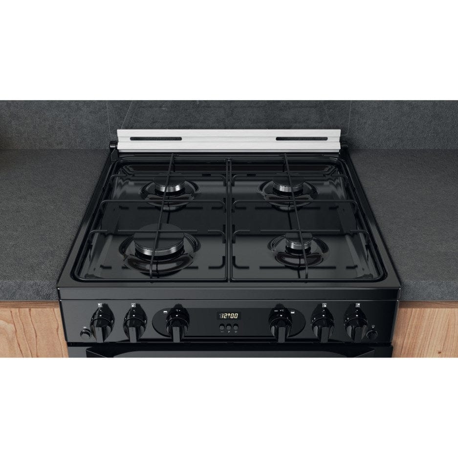 Hotpoint HDM67G0CCB 60cm Gas Cooker in Black Twin Cavity Oven Gas Hob | Atlantic Electrics
