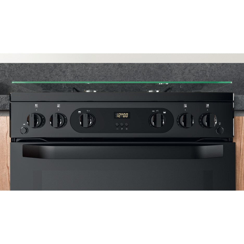 Hotpoint HDM67G0CCB 60cm Gas Cooker in Black Twin Cavity Oven Gas Hob | Atlantic Electrics