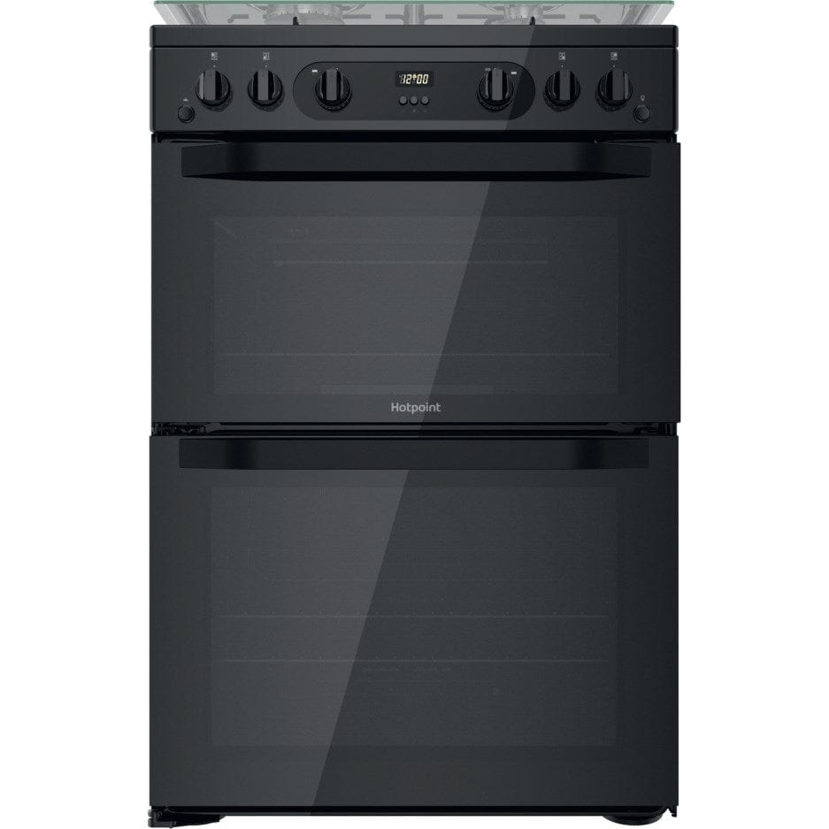 Hotpoint HDM67G0CCB 60cm Gas Cooker in Black Twin Cavity Oven Gas Hob | Atlantic Electrics