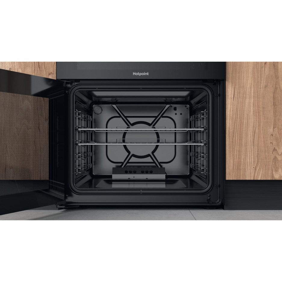 Hotpoint HDM67G0CMB 60cm Gas Cooker in Black Twin Cavity Oven Gas Hob | Atlantic Electrics