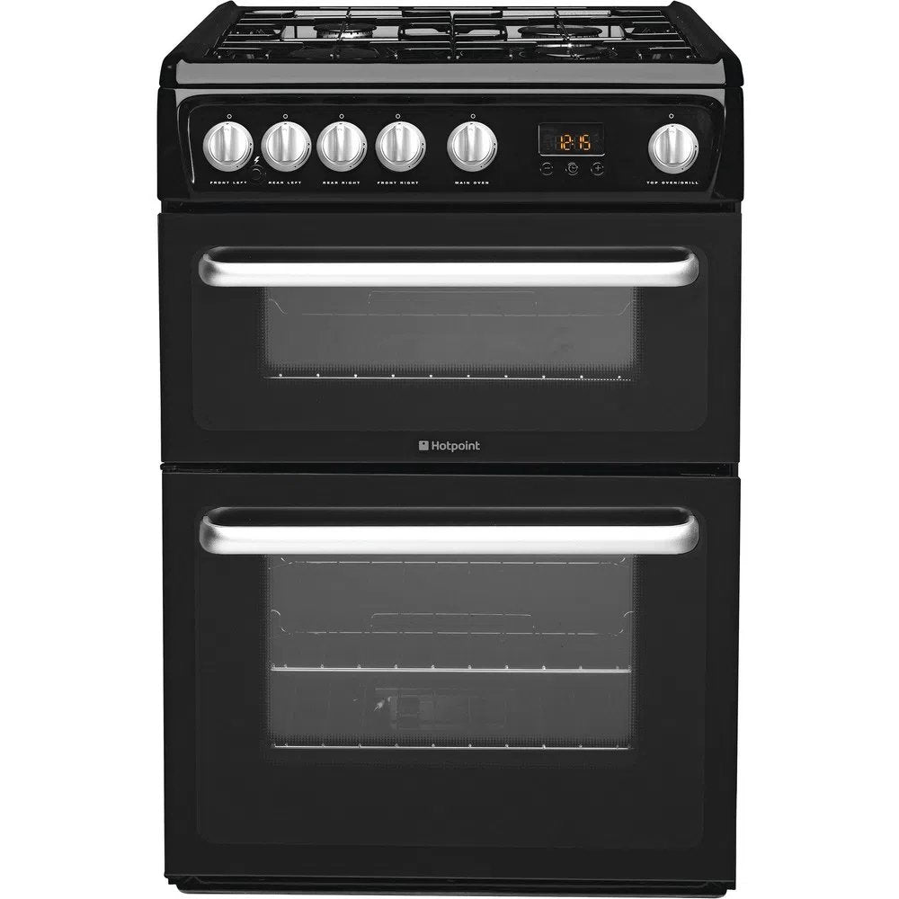 Hotpoint Newstyle HARG60K 60cm Wide Freestanding Gas Cooker - Black | Atlantic Electrics