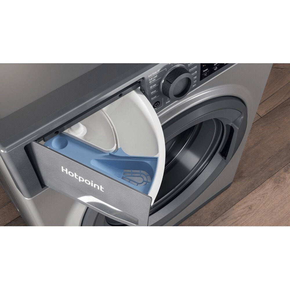 Hotpoint NSWF945CGGUKN 9kg Integrated Washing Machine, 1400 rpm, 59.5cm Wide - Graphite | Atlantic Electrics