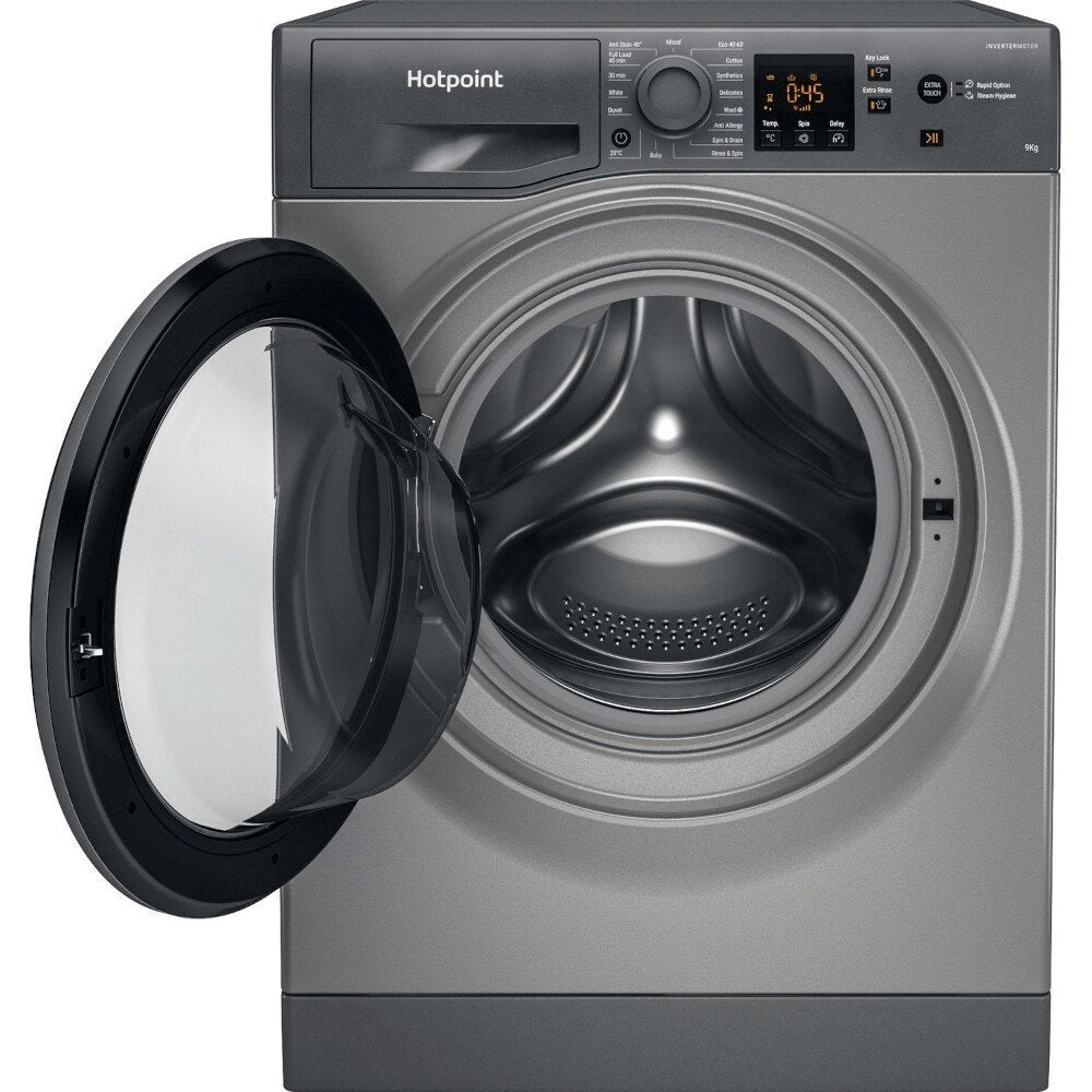Hotpoint NSWF945CGGUKN 9kg Integrated Washing Machine, 1400 rpm, 59.5cm Wide - Graphite | Atlantic Electrics