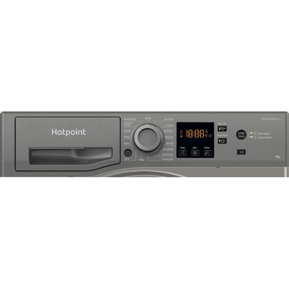 Hotpoint NSWF945CGGUKN 9kg Integrated Washing Machine, 1400 rpm, 59.5cm Wide - Graphite | Atlantic Electrics