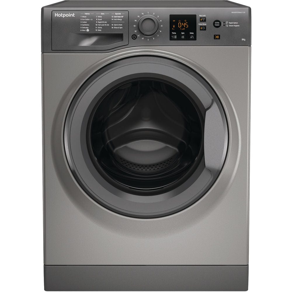 Hotpoint NSWM863CGG 8kg 1600rpm Freestanding Washing Machine - Graphite - Atlantic Electrics - 39478030336223