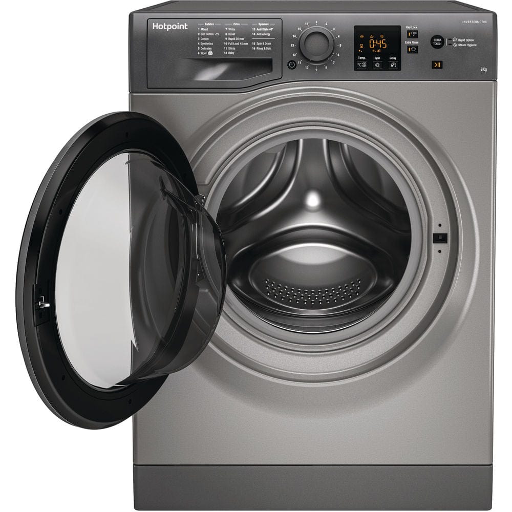 Hotpoint NSWM863CGG 8kg 1600rpm Freestanding Washing Machine - Graphite - Atlantic Electrics - 39478030401759
