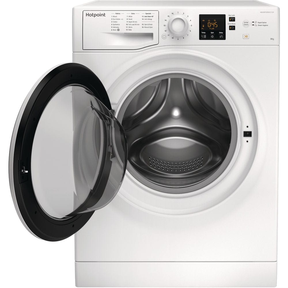 Hotpoint NSWM863CW 8kg 1600rpm Freestanding Washing Machine - White - Atlantic Electrics - 39478030696671