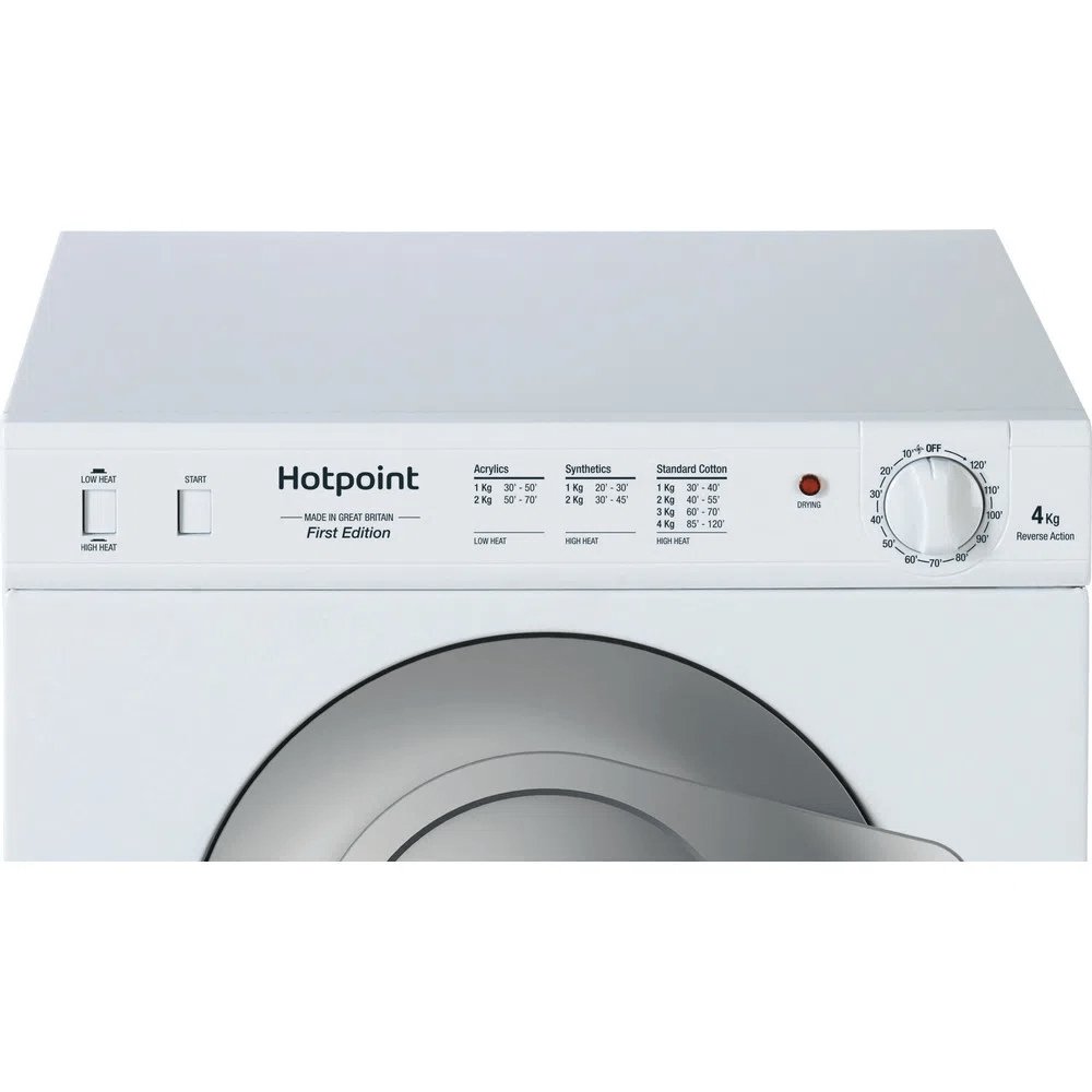 Hotpoint NV4D01P 4kg Freestanding Front Vented Tumble Dryer, 58 Litre, 49cm Wide - White | Atlantic Electrics
